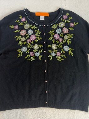 Cynthia Steffe Black Cardigan with Pastel Floral Embroidery ITEM2678